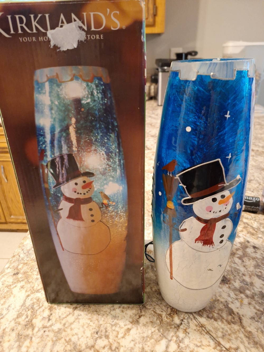 Kirkland's Blue Snowman Tabletop Holiday Hurricane Lantern